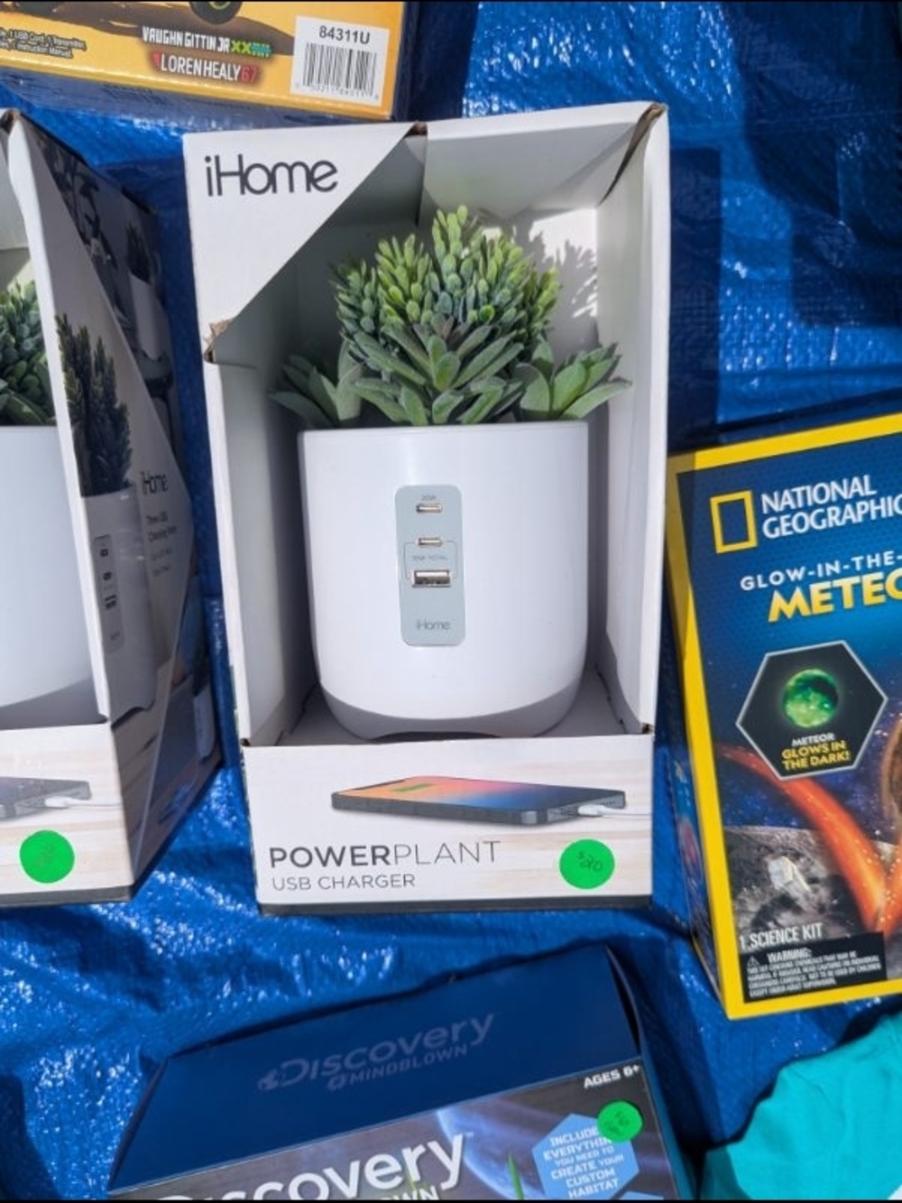 iHome White USB PowerPlant Charger with Green Faux Succulent
